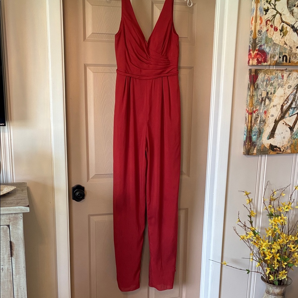 Azazie Red V-Neck Sleeveless Jumpsuit